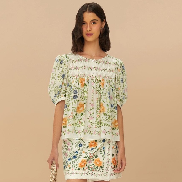 FARM Rio Dresses & Skirts - Farm Rio Off-White Folk Floral Mini Skirt